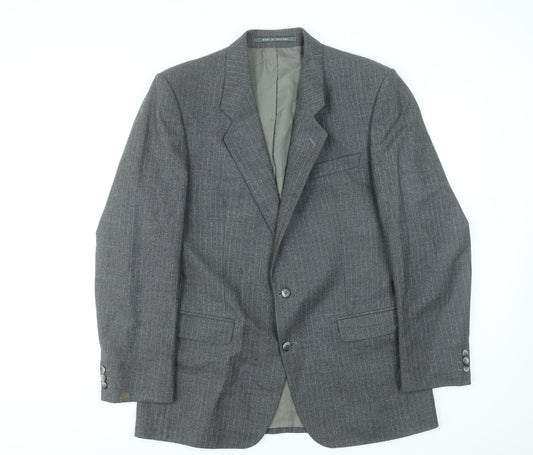 The Label Men's Grey Wool Pinstripe Blazer Jacket 42R Classic Fit