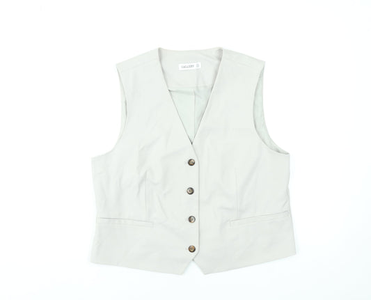 Gallery Women Beige Button-Up Sleeveless Waistcoat UK 14 Classic Workwear