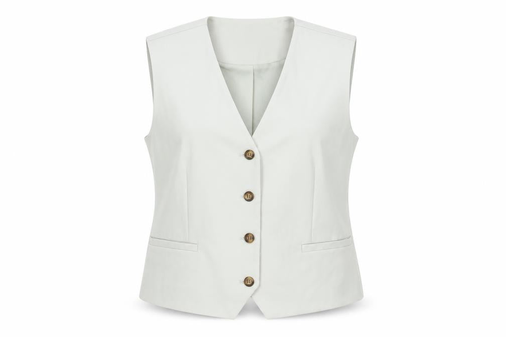 Gallery Women Beige Button-Up Sleeveless Waistcoat UK 14 Classic Workwear
