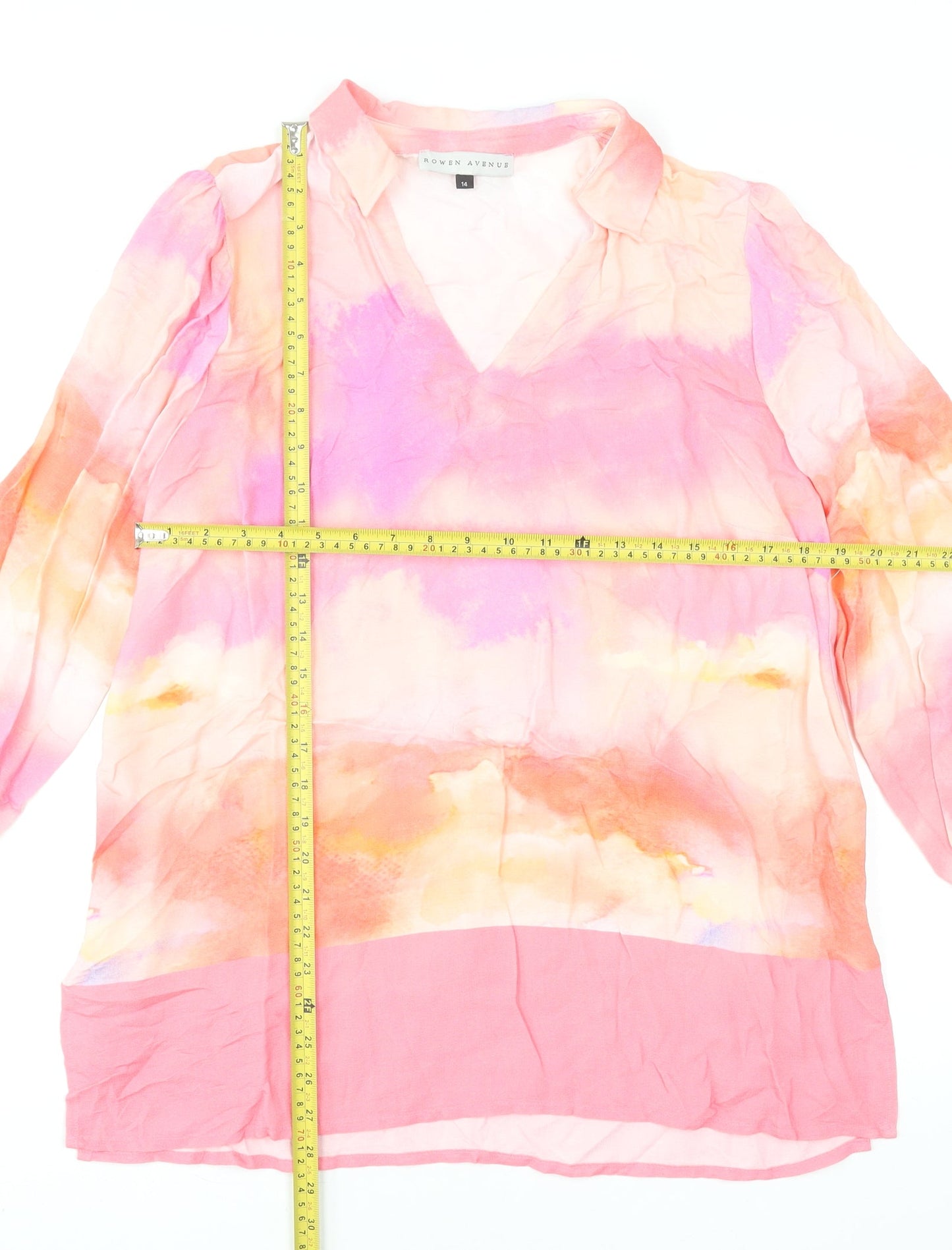 Rowen Avenue Women’s Pink Viscose Long Sleeve Tunic Blouse Size 14