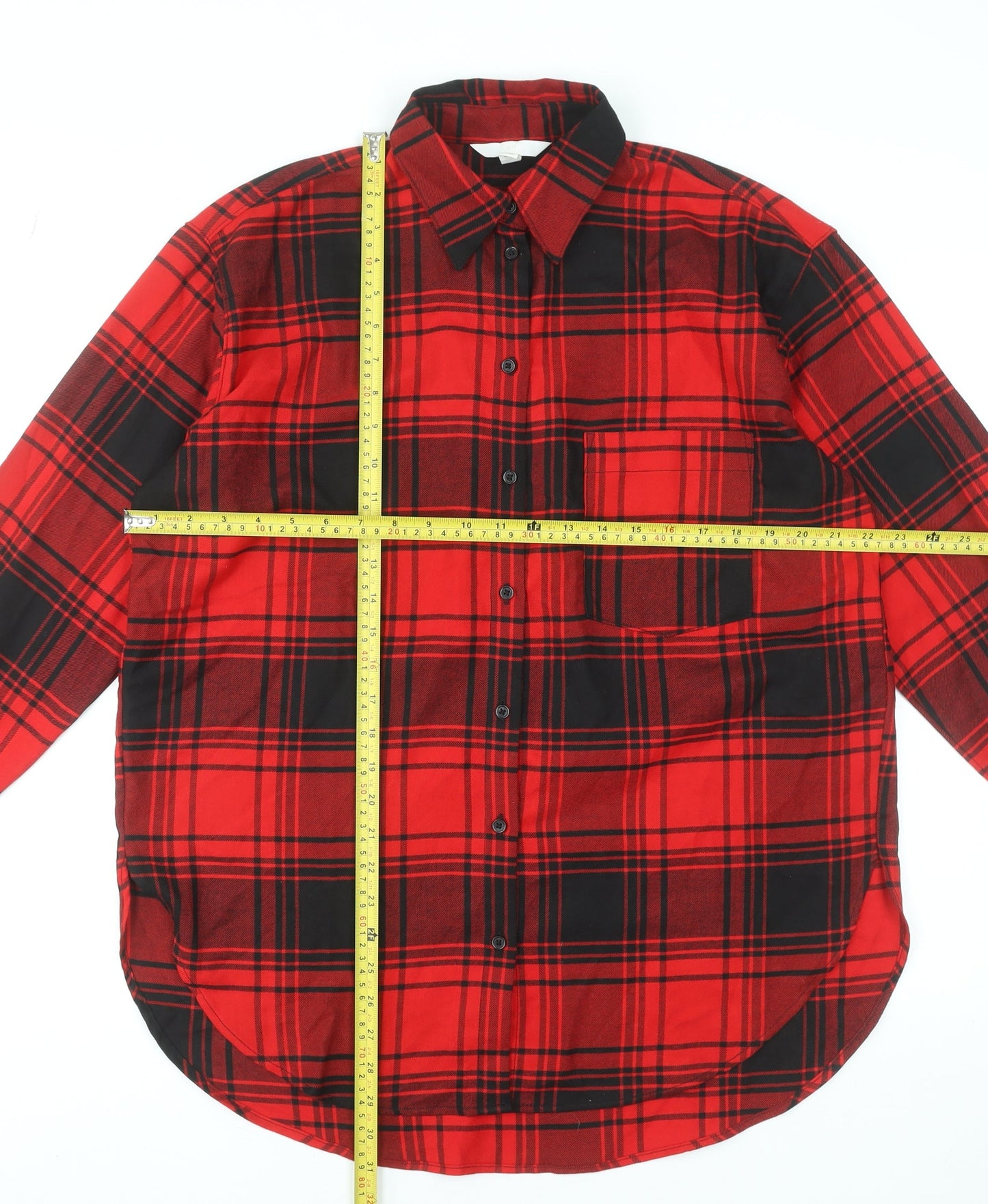 H&M Women’s Red Black Plaid Long Sleeve Flannel Button-Up Shirt XS