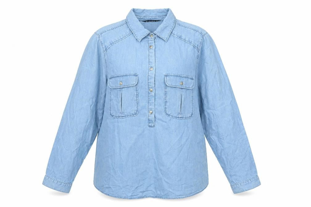 Dunnes Women’s Blue Lyocell Long Sleeve Button-Up Shirt L