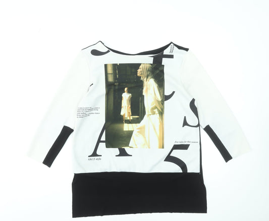 Zara Women Multicoloured Graphic 3/4 Sleeve Jersey Top Size 12