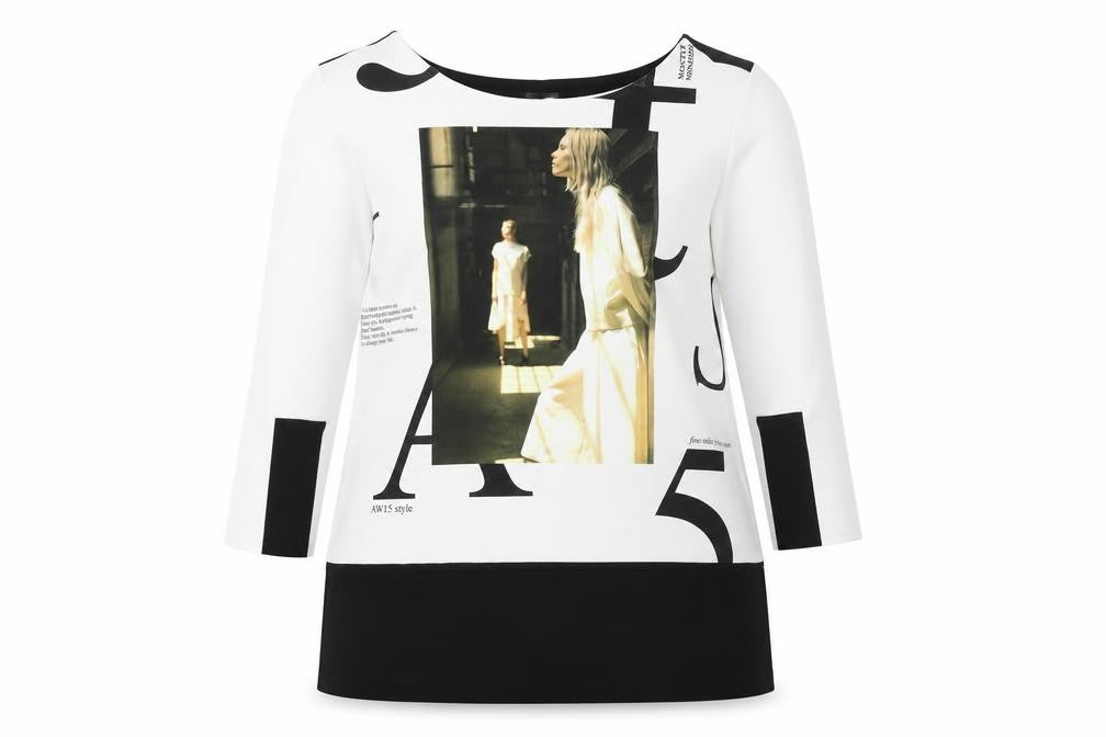 Zara Women Multicoloured Graphic 3/4 Sleeve Jersey Top Size 12