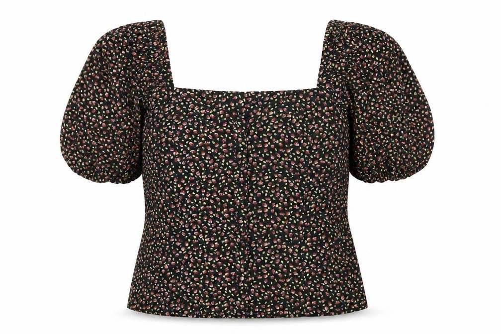 Brave Soul Women's Black Floral Puff Sleeve Cropped Blouse Size S