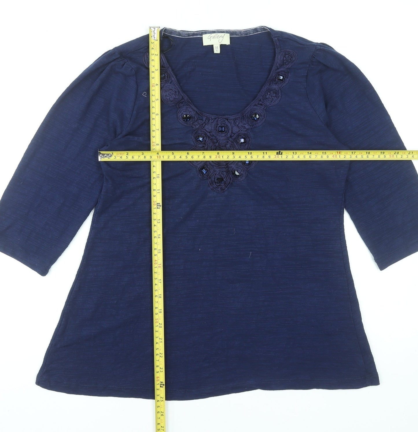 Gallery Women's Blue Size 14 Tunic Beaded 3/4 Sleeve Blouse