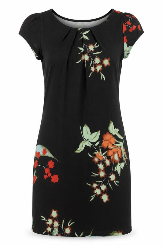 Dorothy Perkins Women's Black Floral Sheath Dress Size 8 Short Sleeve