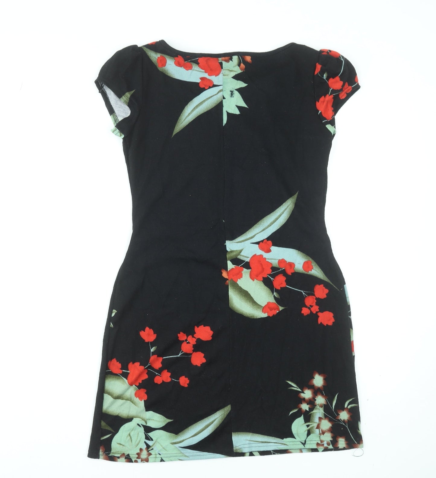 Dorothy Perkins Women's Black Floral Sheath Dress Size 8 Short Sleeve