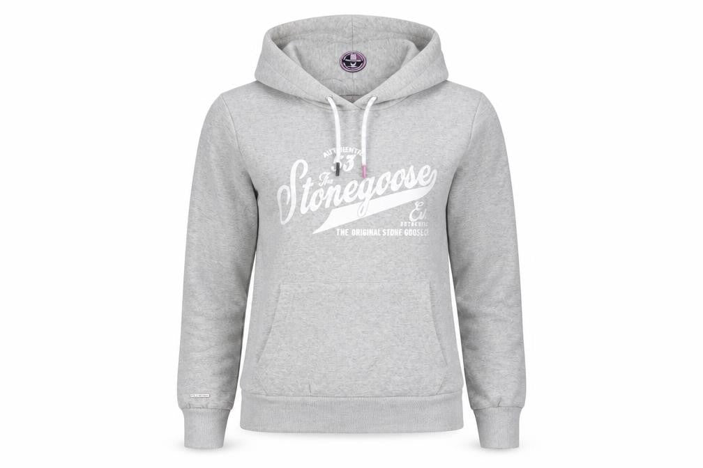 Stone Goose Women Grey Pullover Hoodie Size 2 Cotton Blend Graphic