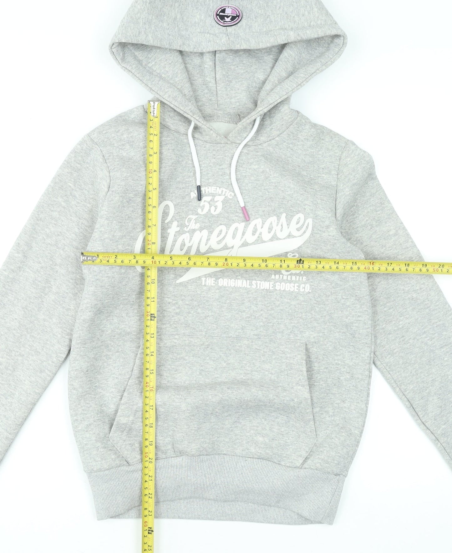 Stone Goose Women Grey Pullover Hoodie Size 2 Cotton Blend Graphic