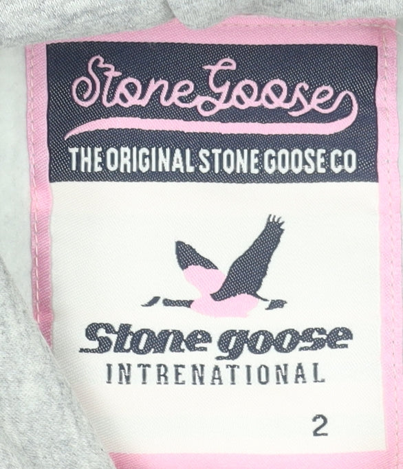 Stone Goose Women Grey Pullover Hoodie Size 2 Cotton Blend Graphic