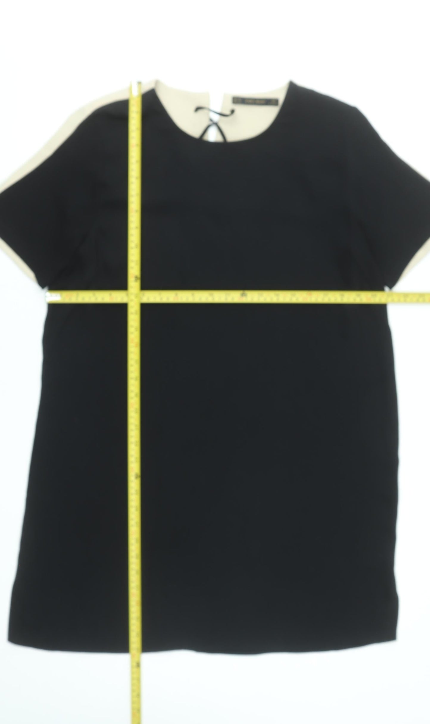 Zara Women Black Colourblock Shift Dress Size 16 Short Sleeve