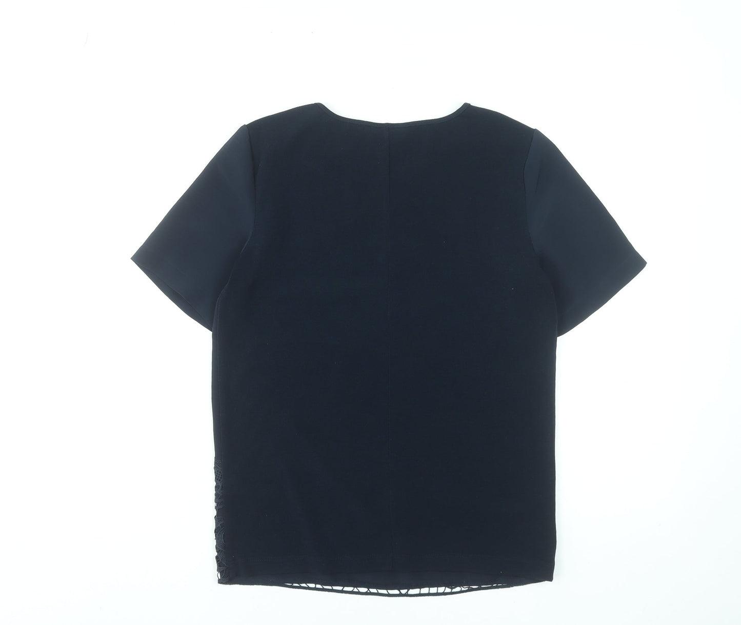 Warehouse Women's Navy Blue Lace Panel Short Sleeve Blouse Size 8