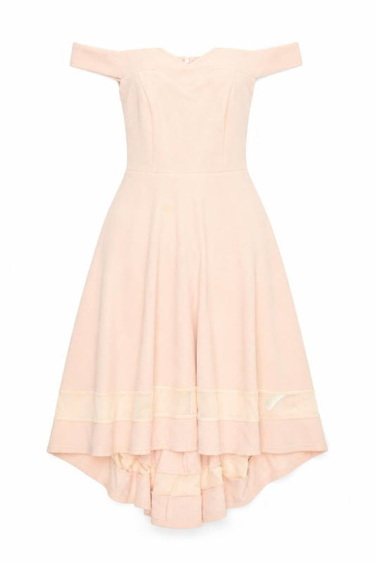 New Look Women’s Beige Off Shoulder Fit & Flare Hi-Low Dress Size 6