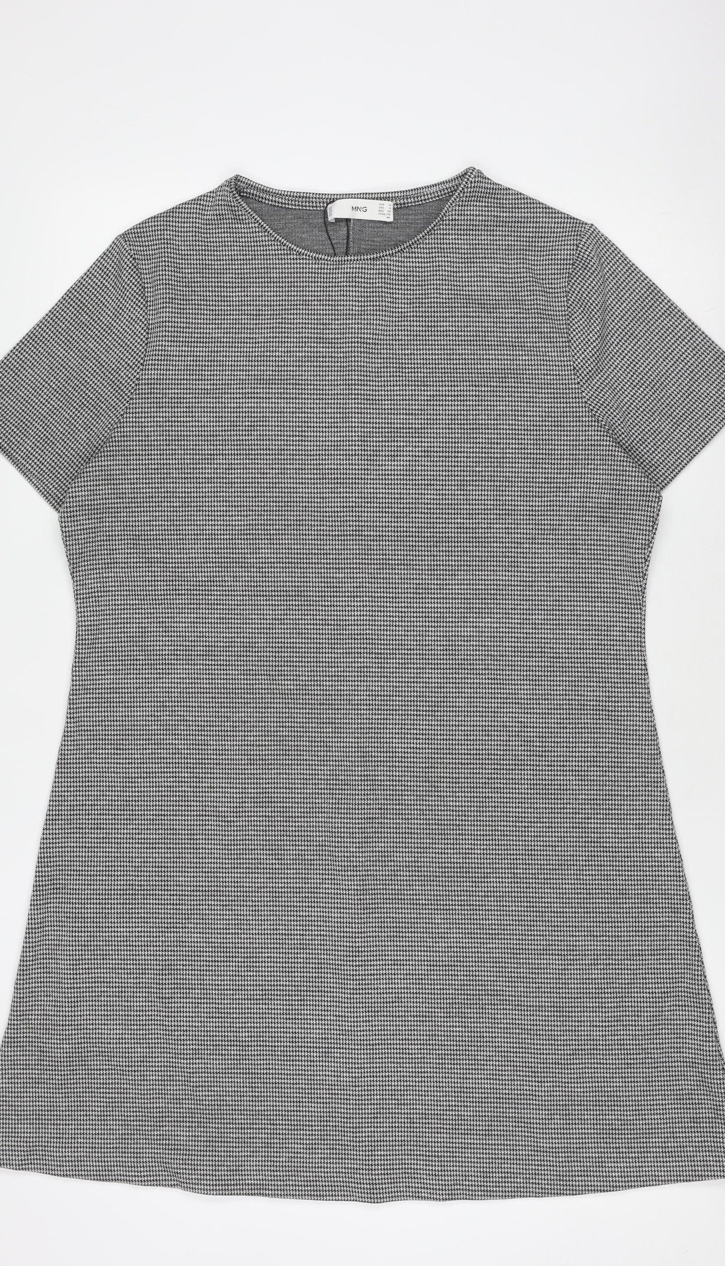 MNG Women’s Grey Houndstooth Shift Dress Size 14 Short Sleeve