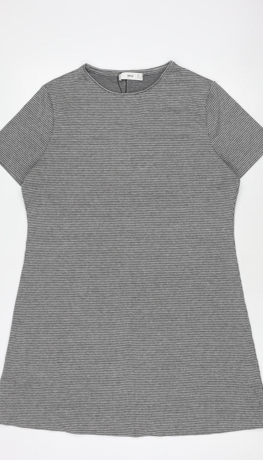 MNG Women’s Grey Houndstooth Shift Dress Size 14 Short Sleeve