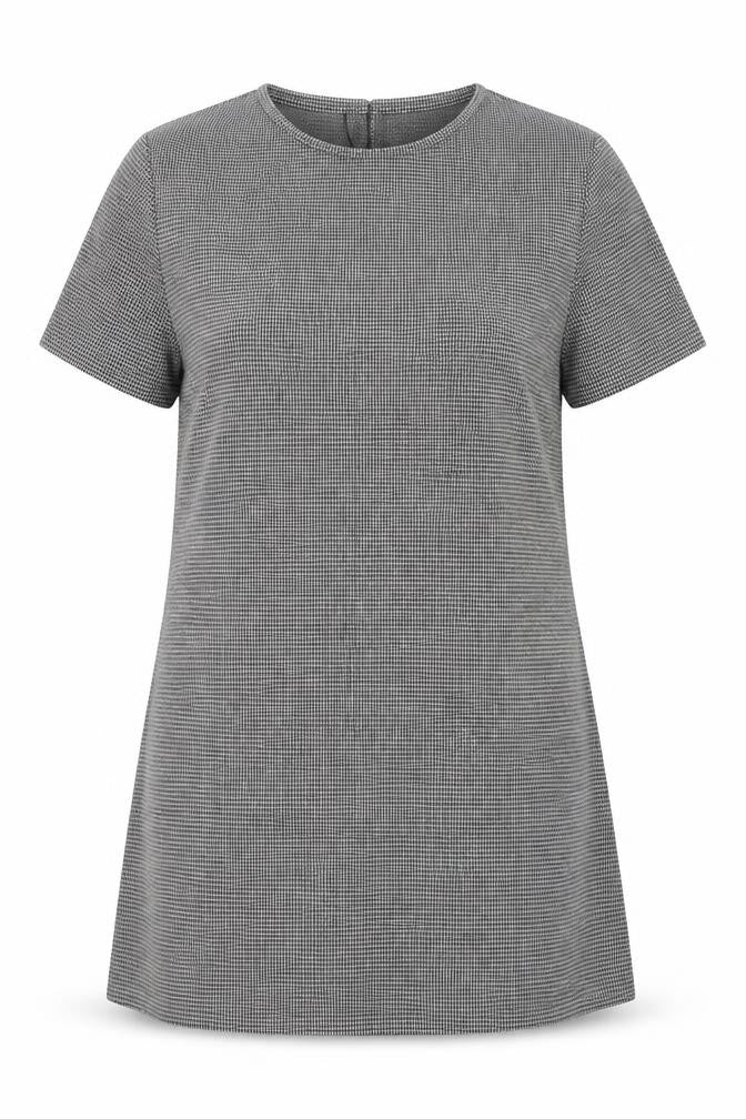 Mango Women’s Grey Houndstooth Shift Dress Size 14 Short Sleeve