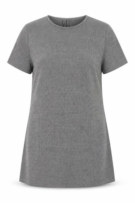 Mango Women’s Grey Houndstooth Shift Dress Size 14 Short Sleeve