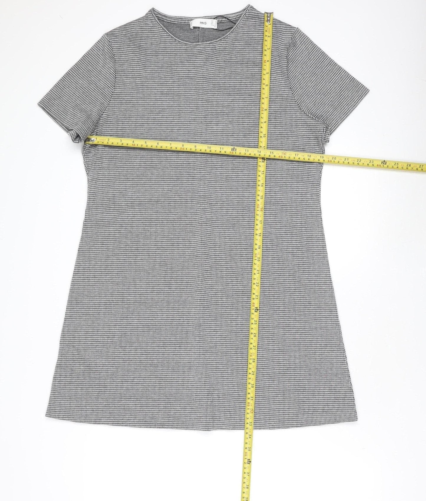 MNG Women’s Grey Houndstooth Shift Dress Size 14 Short Sleeve