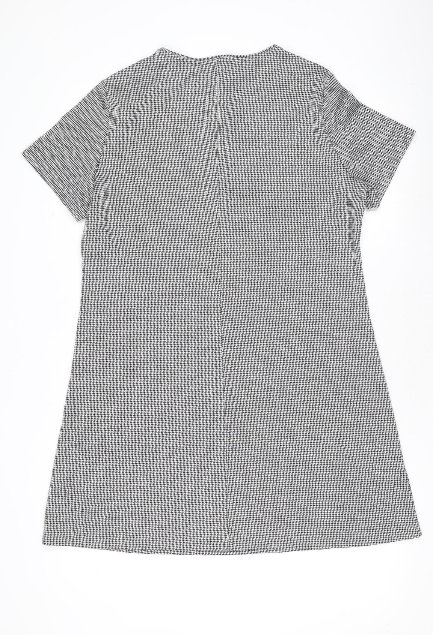 MNG Women’s Grey Houndstooth Shift Dress Size 14 Short Sleeve