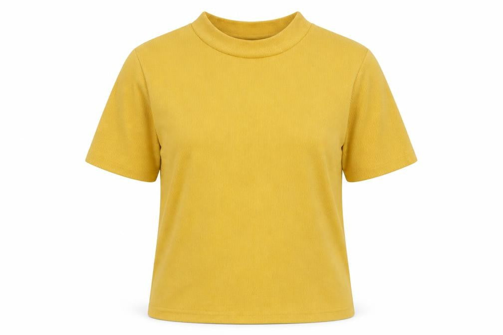 Zara Trafaluc Women’s Yellow Mock Neck Short Sleeve Cotton T-Shirt M