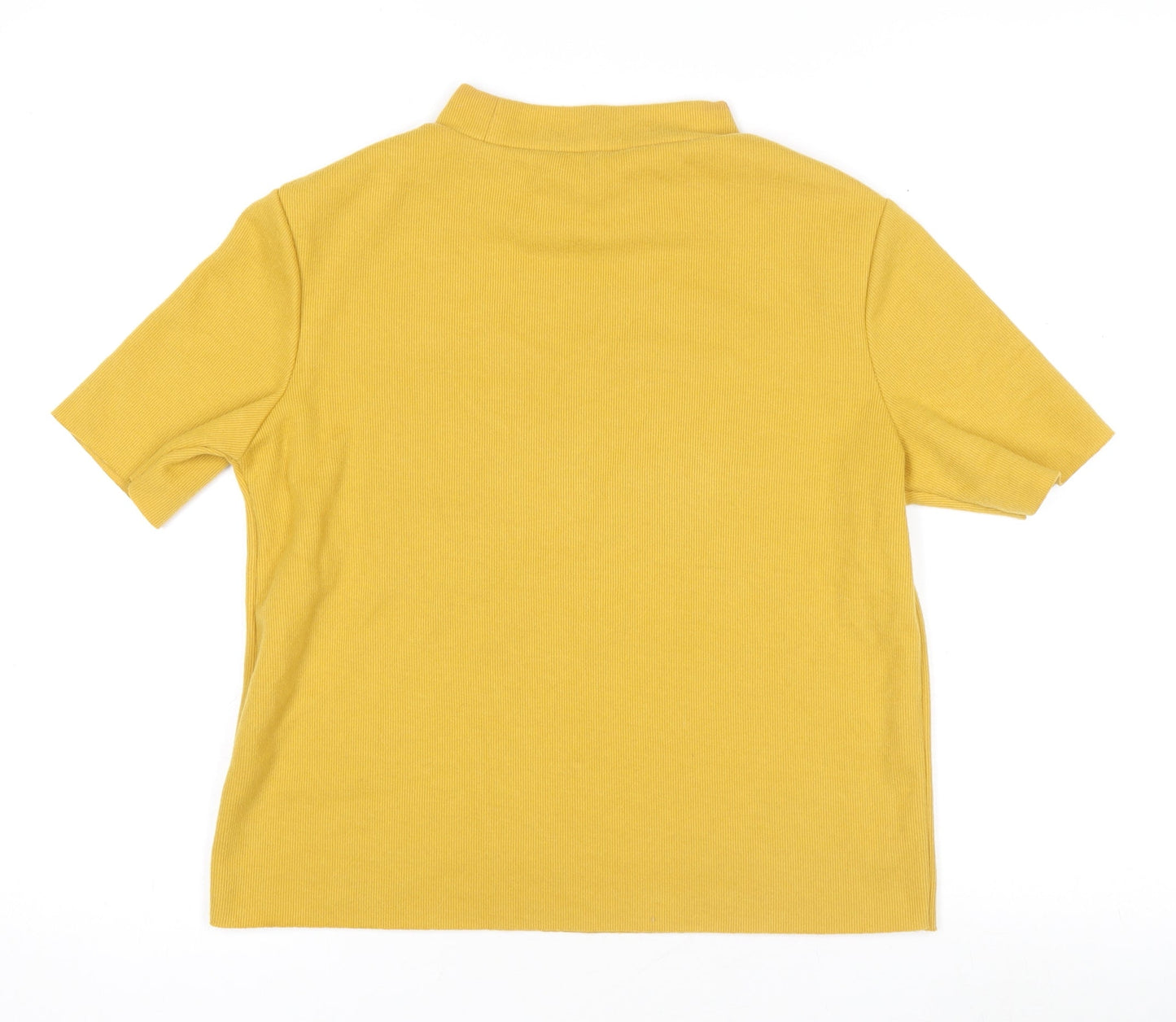 Zara Trafaluc Women’s Yellow Mock Neck Short Sleeve Cotton T-Shirt M