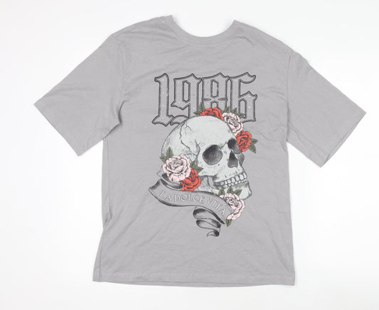 Anko Womens Grey Skull Graphic T-Shirt Size 8 Short Sleeve Cotton Top