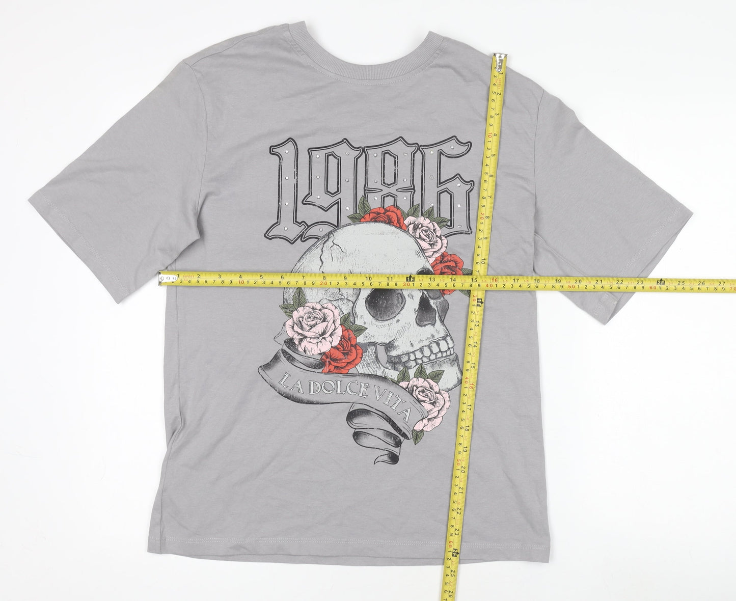 Anko Womens Grey Skull Graphic T-Shirt Size 8 Short Sleeve Cotton Top