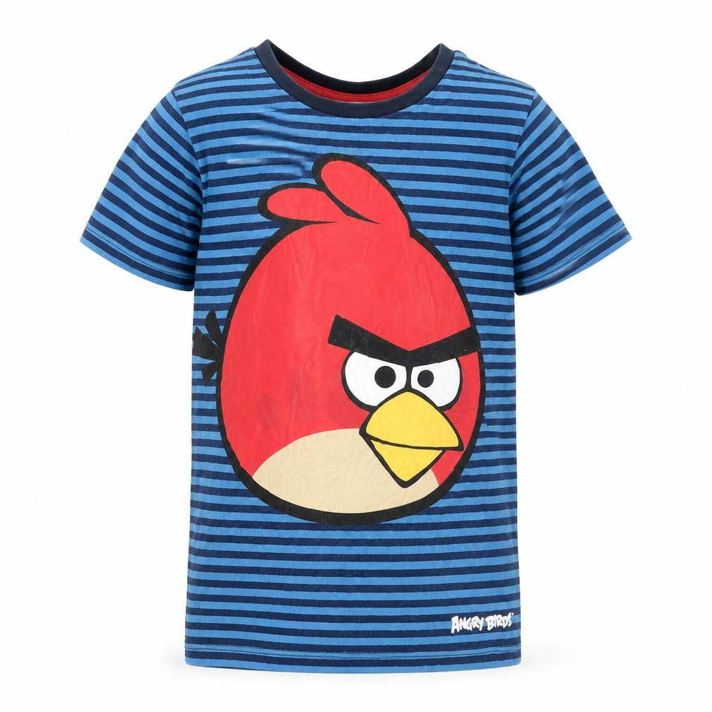 H&M Boys Blue Striped Angry Birds Cartoon T-Shirt 7-8 Years