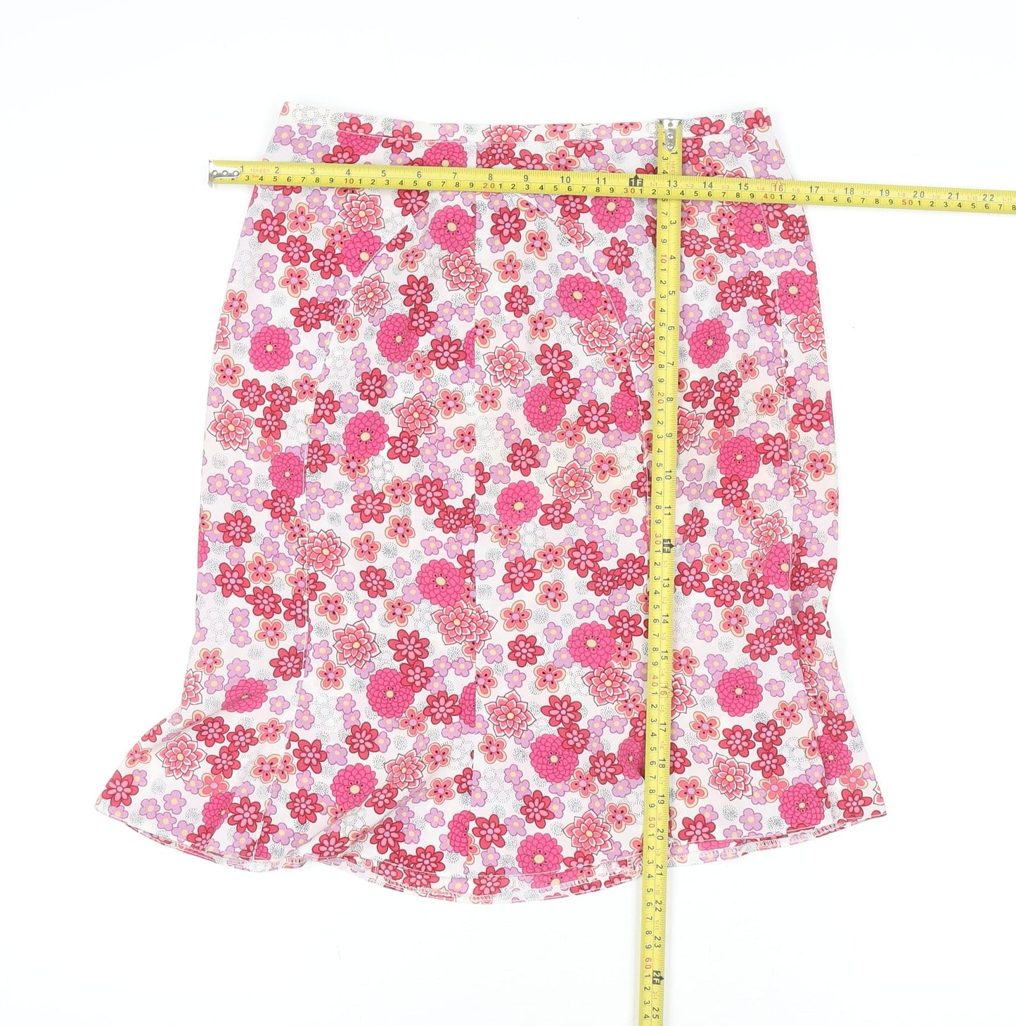 Chantal Rosner Womens Pink Floral A-Line Cotton Skirt Size 12