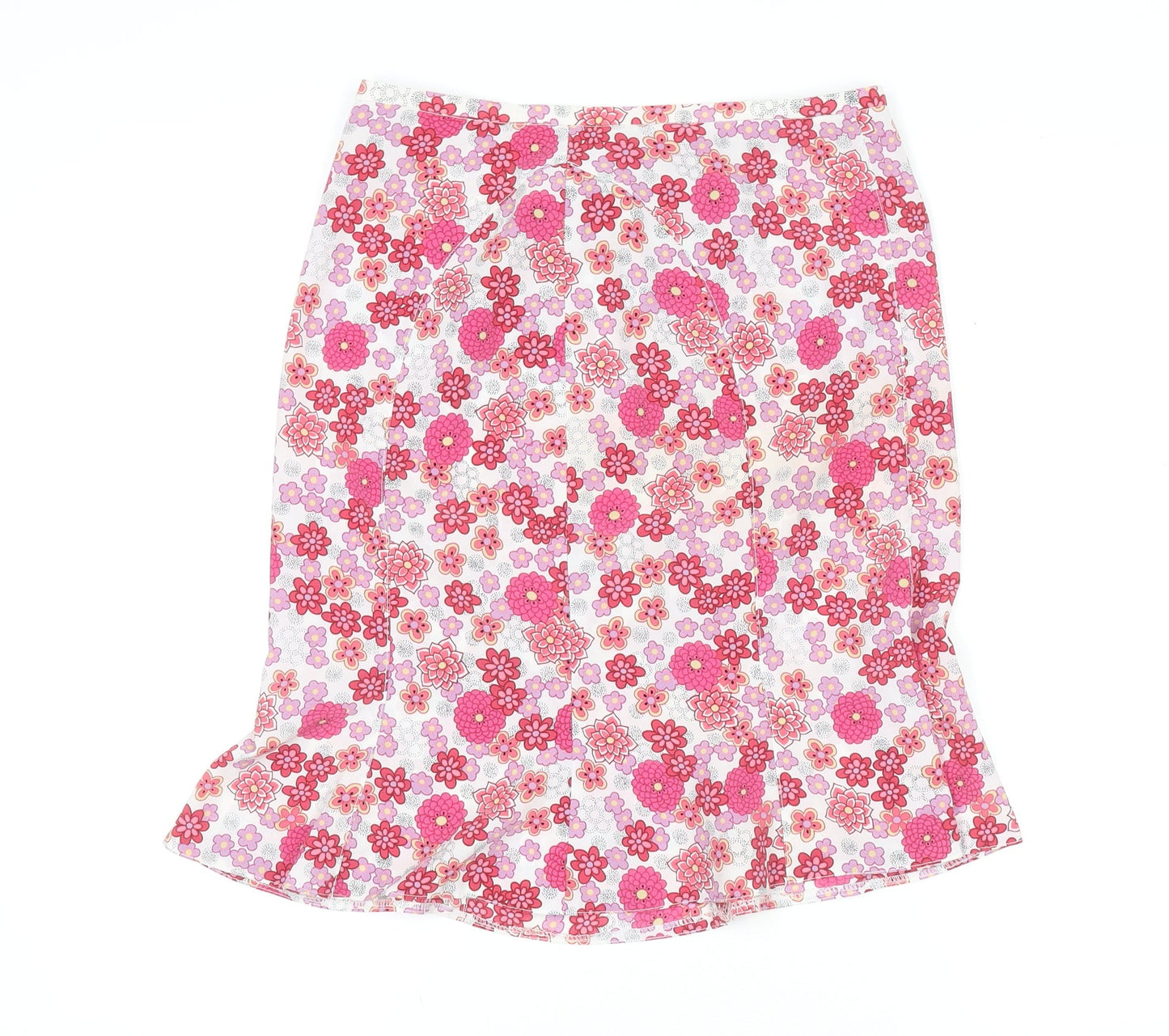 Chantal Rosner Womens Pink Floral A-Line Cotton Skirt Size 12