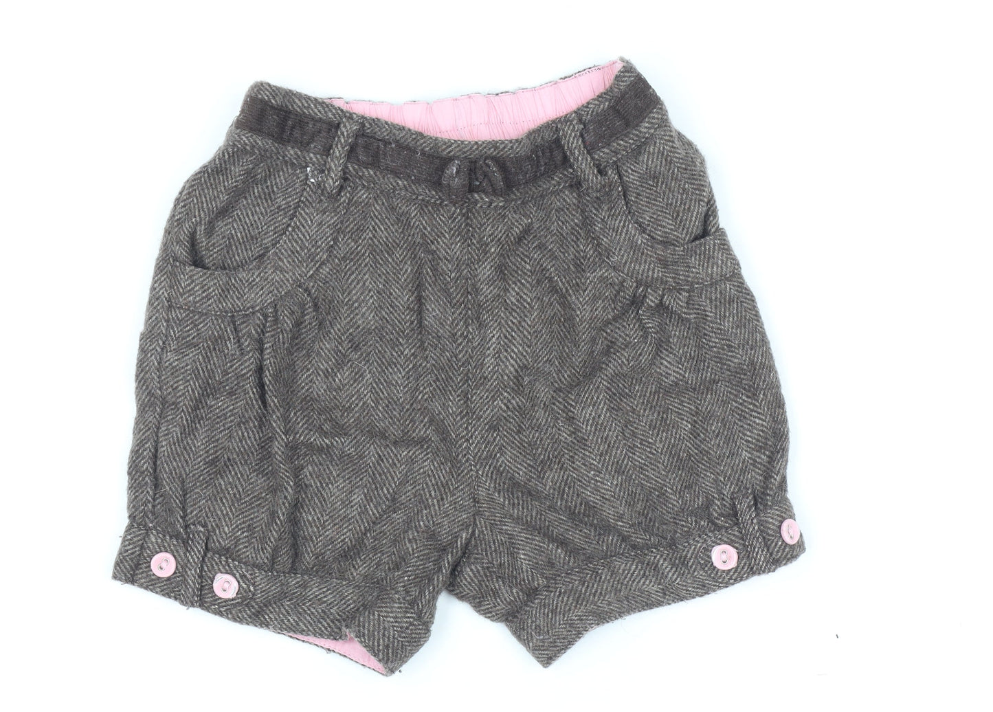 Monsoon Girls Brown Herringbone Wool Blend Shorts 12-18 Months Autumn Winter