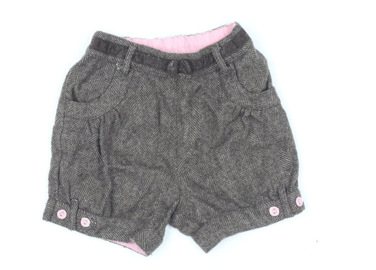 Monsoon Girls Brown Herringbone Wool Blend Shorts 12-18 Months Autumn Winter