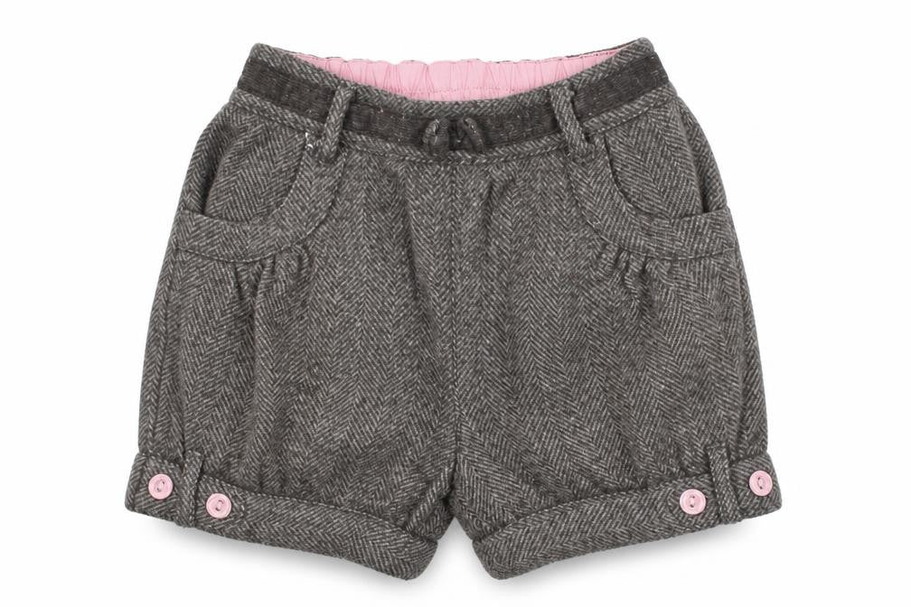 Monsoon Girls Brown Herringbone Wool Blend Shorts 12-18 Months Autumn Winter