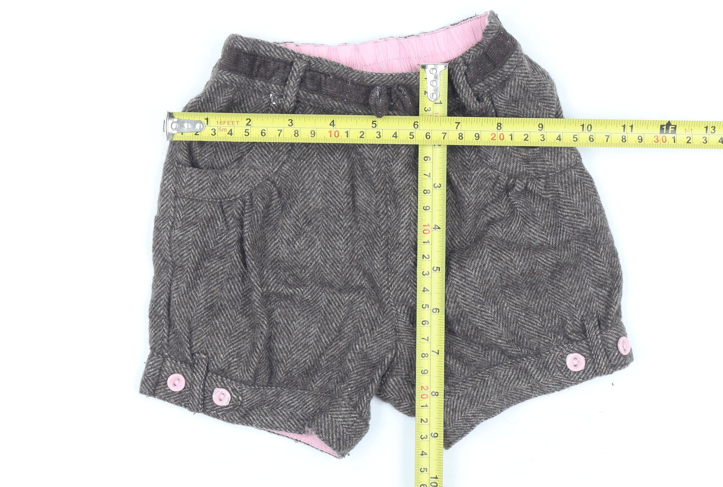 Monsoon Girls Brown Herringbone Wool Blend Shorts 12-18 Months Autumn Winter