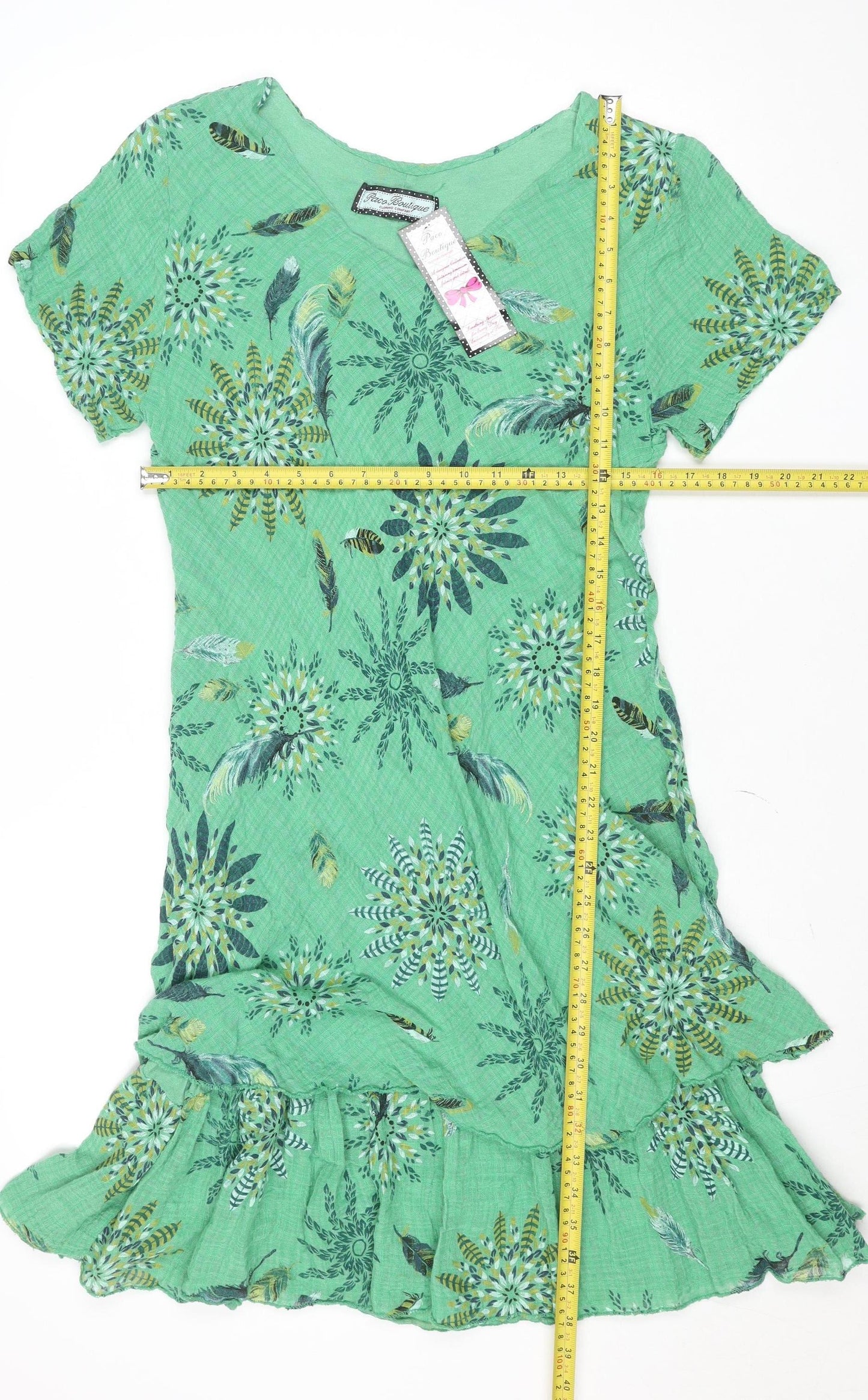 Paco Boutique Women Green Asymmetric Floral Cotton Dress M