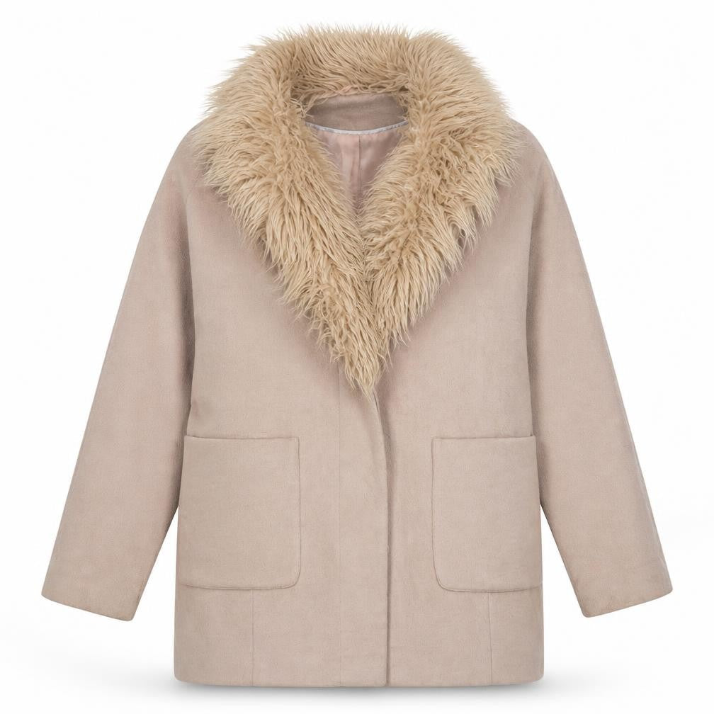 Select Womens Beige Faux Fur Trim Hooded Coat Size 14