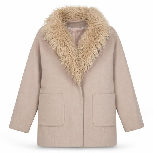 Select Womens Beige Faux Fur Trim Hooded Coat Size 14