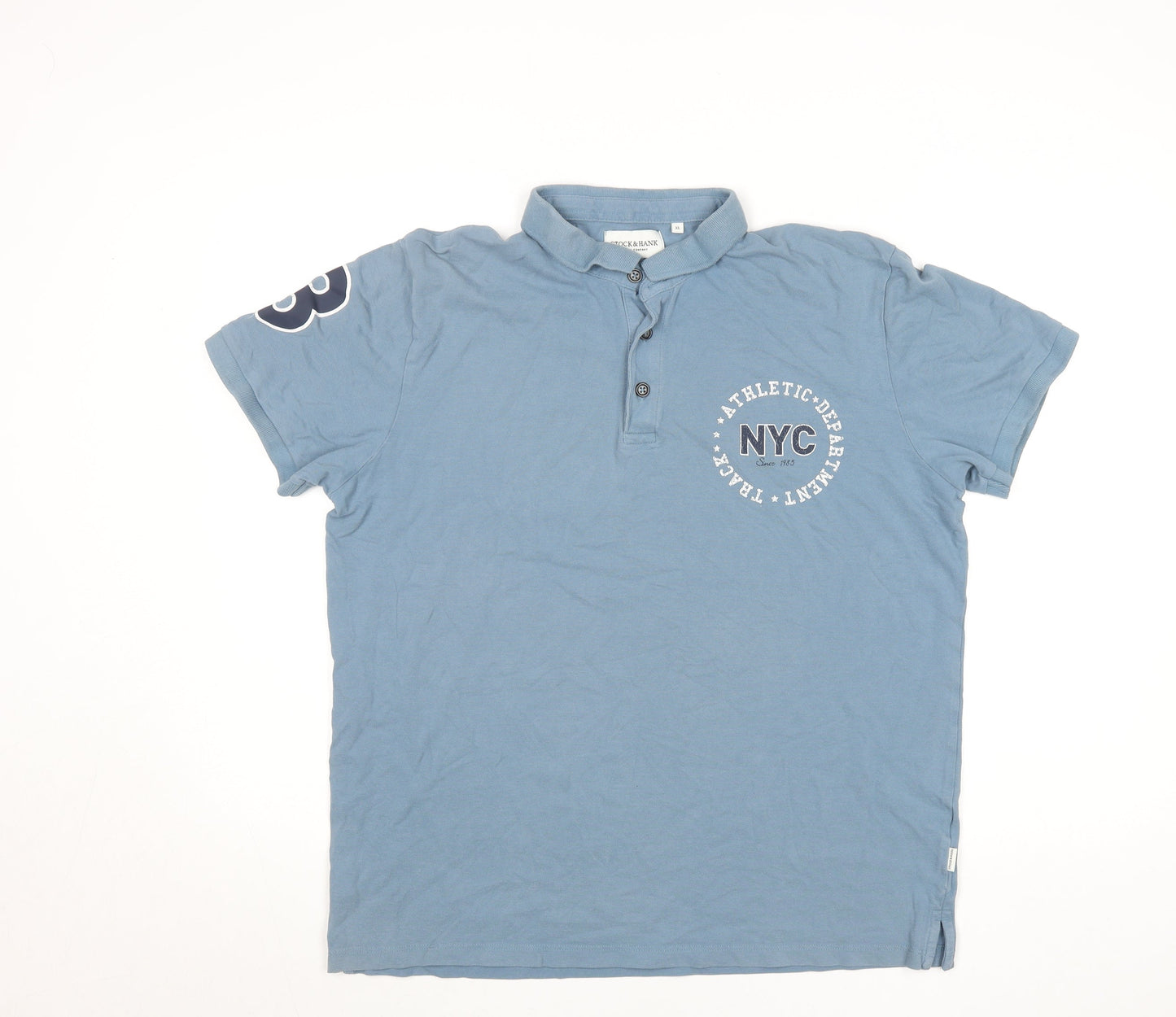 Stock & Hank Men's Blue XL Polo Shirt NYC Graphic Cotton