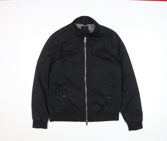 River Island Men’s Black Bomber Jacket L Stand-Up Collar Full Zip Casual