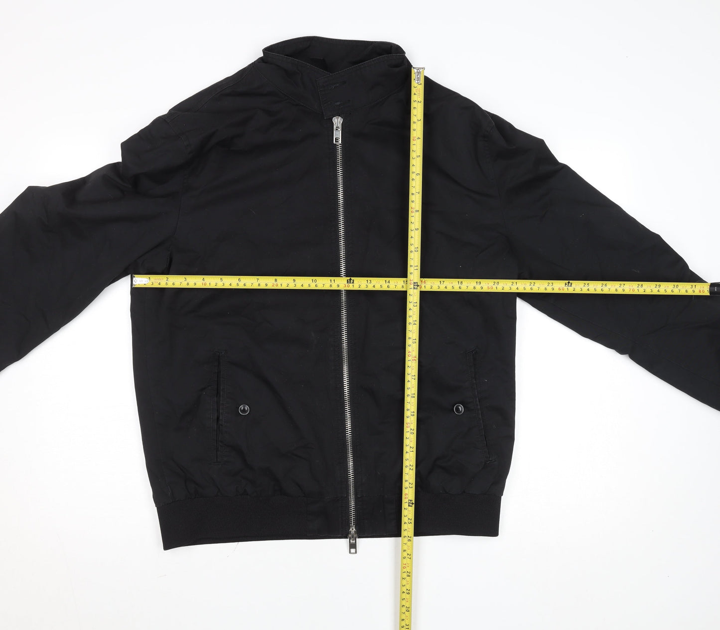 River Island Men’s Black Bomber Jacket L Stand-Up Collar Full Zip Casual