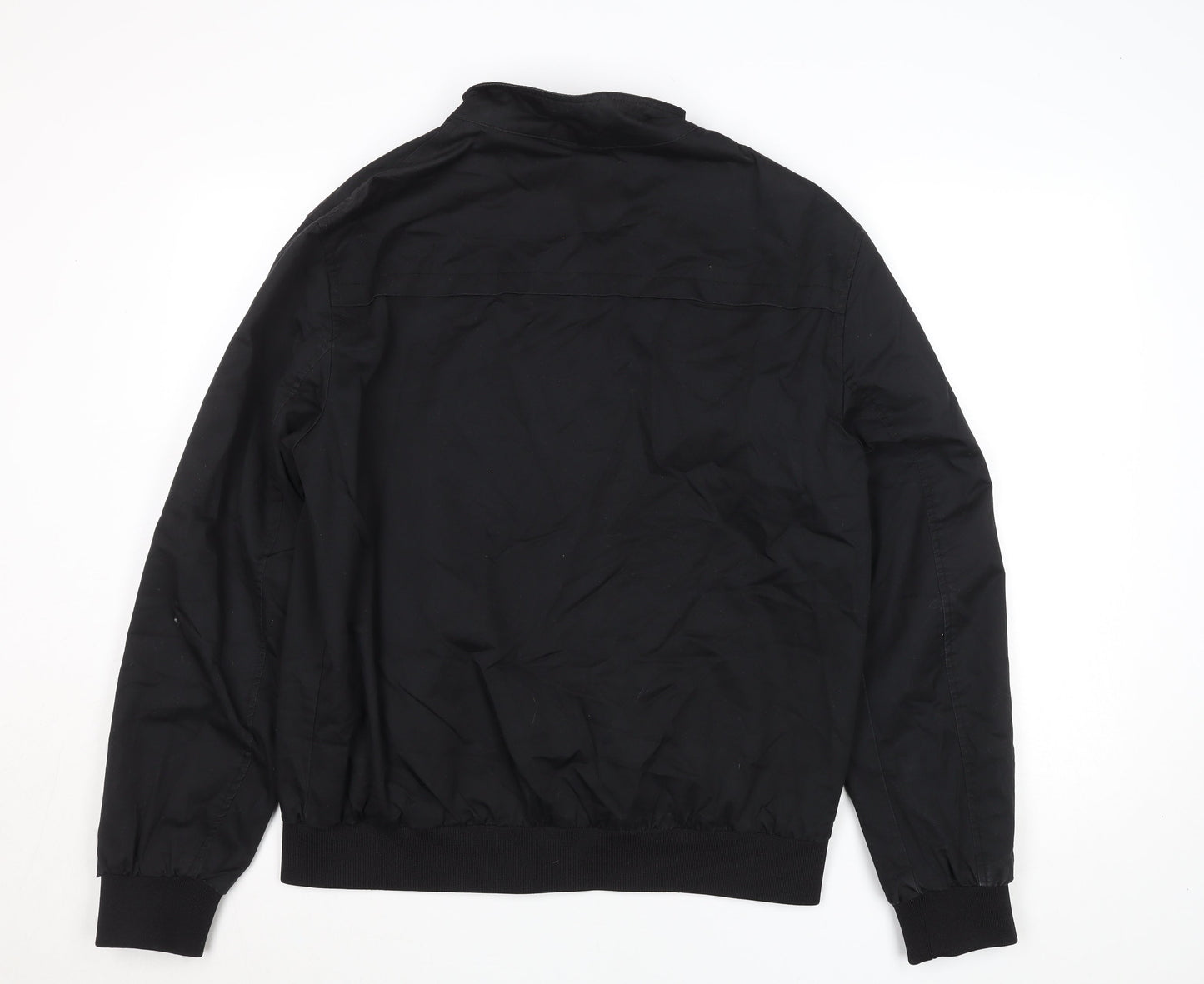 River Island Men’s Black Bomber Jacket L Stand-Up Collar Full Zip Casual