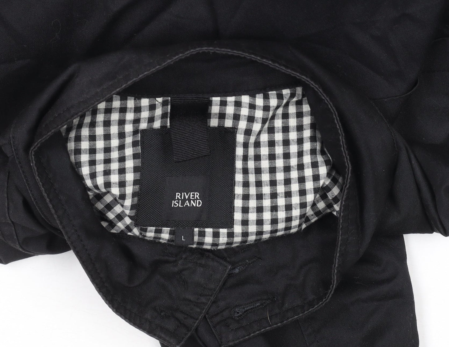 River Island Men’s Black Bomber Jacket L Stand-Up Collar Full Zip Casual