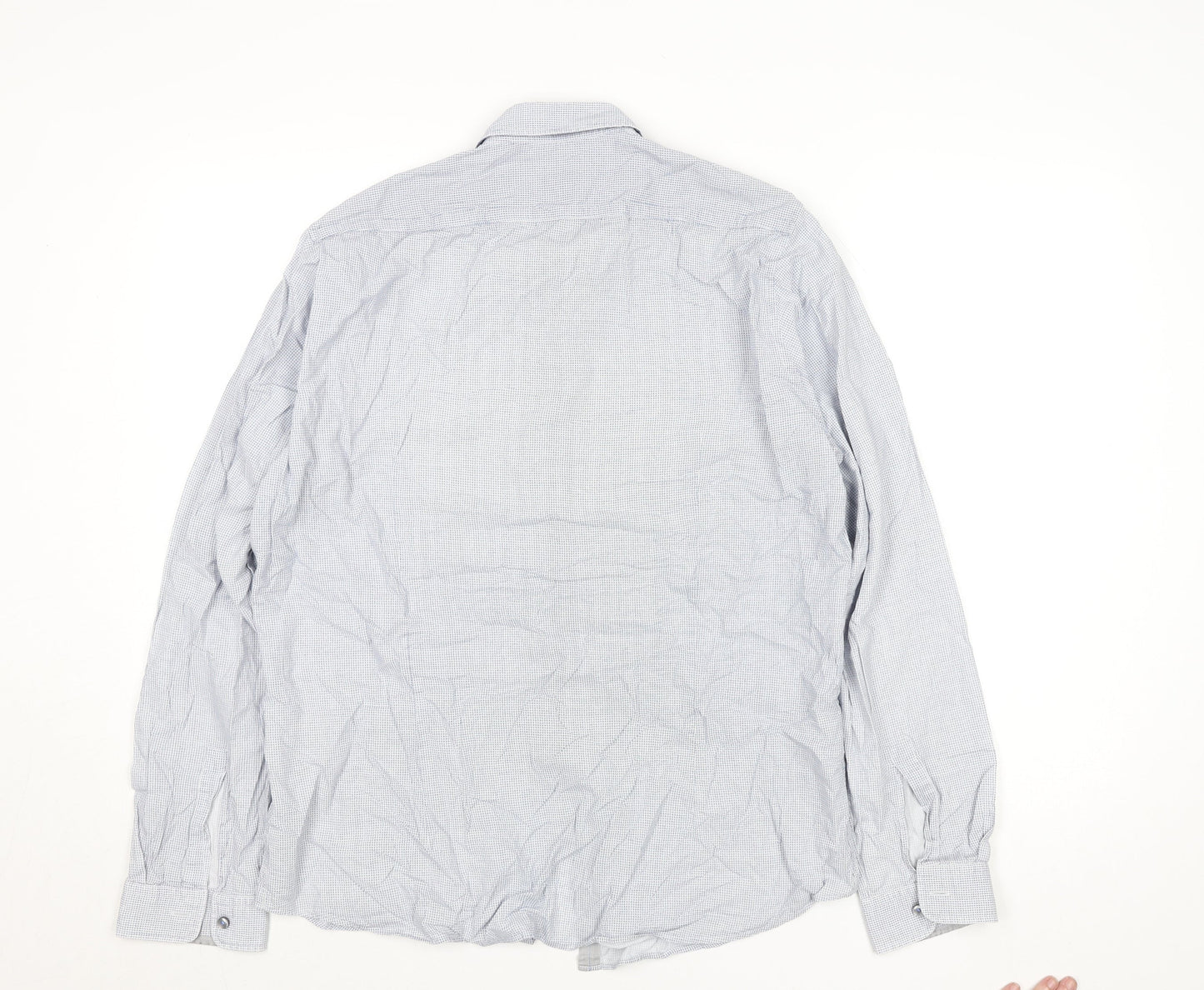 BOSS Mens Blue Regular Fit Cotton Check Long Sleeve Dress Shirt M