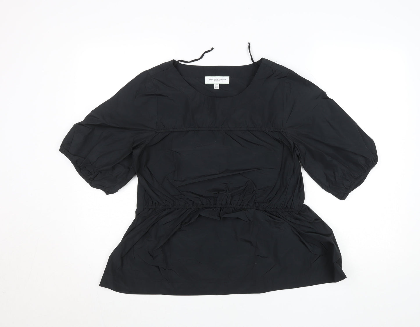 Carolyn Donnelly Women's Black Tunic Blouse Size 8 Short Puff Sleeve