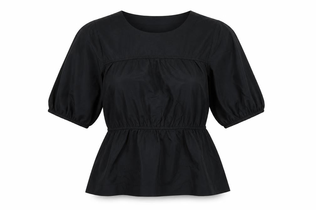 Carolyn Donnelly Women's Black Tunic Blouse Size 8 Short Puff Sleeve