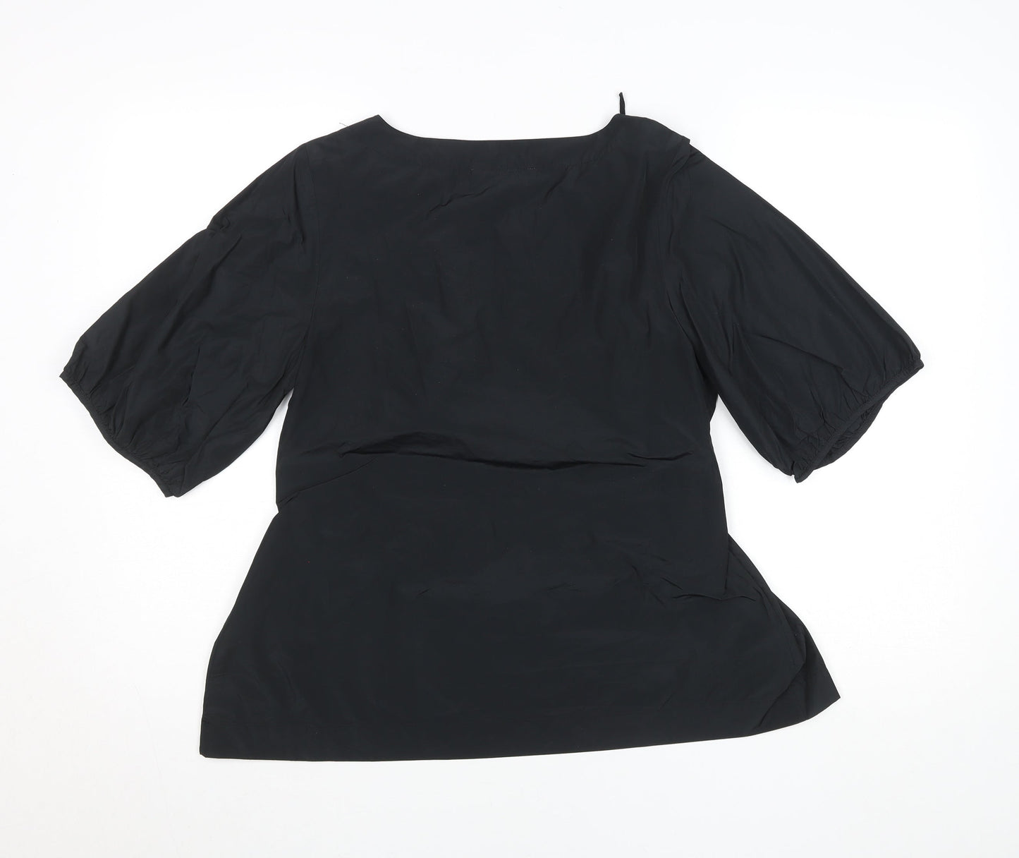 Carolyn Donnelly Women's Black Tunic Blouse Size 8 Short Puff Sleeve