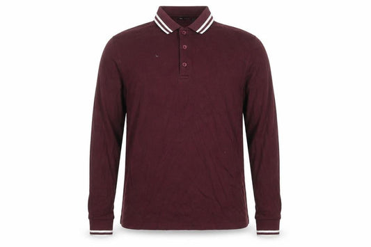 ASOS DESIGN Men’s Burgundy Long Sleeve Polo Shirt L Cotton Blend