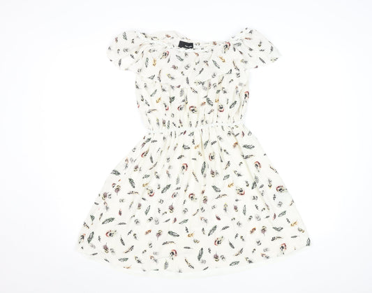 The Kooples Women Ivory A-Line Feather Print Silk Short Dress XS