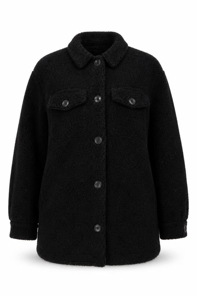 New Look Women's Black Fleece Button Jacket Size 14